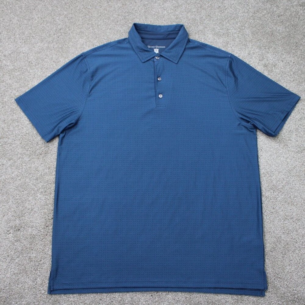 Hickey Freeman Golf Polo Shirt Mens Large Blue Polyester‎ Stretch S/S Pullover